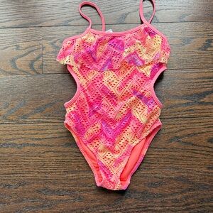 Vibrant Pink and Orange One-Piece Swimsuit